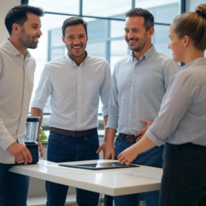 Kitlinea csapat modern, világos irodai környezetben közösen dolgozik