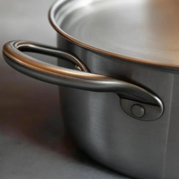 Közeli felvétel prémium serpenyő felületéről és kidolgozott fogantyújáról