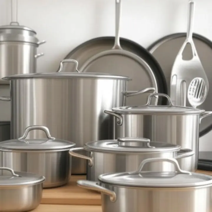 Prémium edények és serpenyők válogatása világos konyhai környezetben