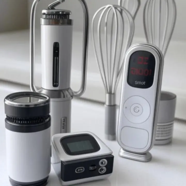 Válogatott konyhai gadgets és accessories egy modern konyhapulton