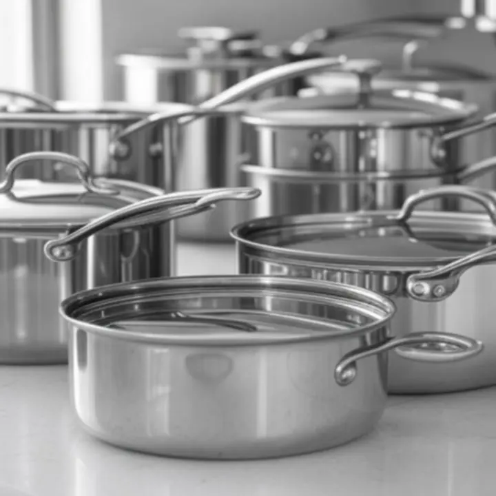 Modern fazekak és serpenyők letisztult konyhai környezetben