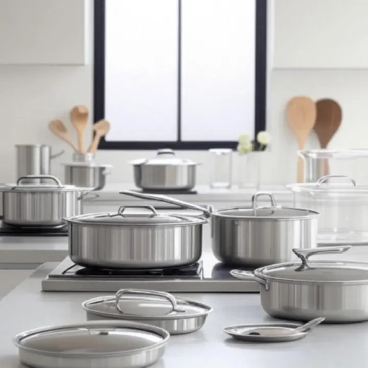 Modern, letisztult online konyhai webshop felülete edényekkel és kiegészítőkkel